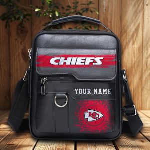 Kansas City Chiefs Custom Name Men Leather Crossbody Bag, Cell Phone Purse, Zipper Shoulder Bag VS01