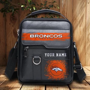 Denver Broncos Custom Name Men Leather Crossbody Bag, Cell Phone Purse, Zipper Shoulder Bag VS01