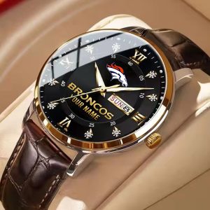 Denver Broncos Custom Name Casual Leather Band Watch VS87A