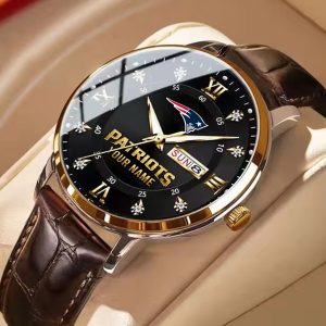 New England Patriots Custom Name Casual Leather Band Watch VS87A
