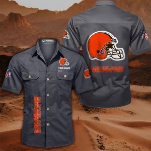 Cleveland Browns Custom Name Military Cargo Cotton Shirts VS01