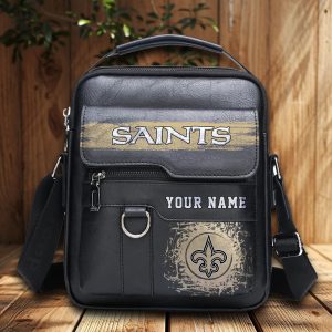 New Orleans Saints Custom Name Men Leather Crossbody Bag, Cell Phone Purse, Zipper Shoulder Bag VS01