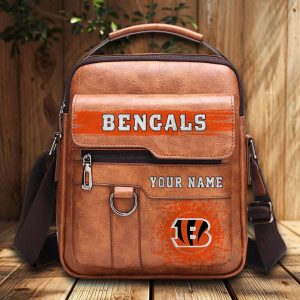 Cincinnati Bengals Custom Name Men Leather Crossbody Bag, Cell Phone Purse, Zipper Shoulder Bag VS01