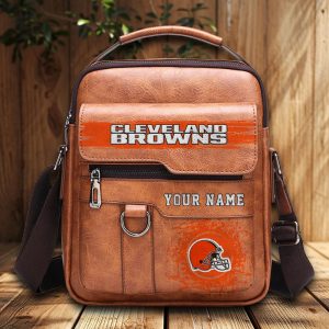 Cleveland Browns Custom Name Men Leather Crossbody Bag, Cell Phone Purse, Zipper Shoulder Bag VS01