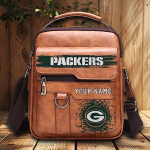 Green Bay Packers Custom Name Men Leather Crossbody Bag, Cell Phone Purse, Zipper Shoulder Bag VS01