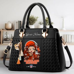 Cleveland Browns Custom Name Classic Leather Handbag VS03