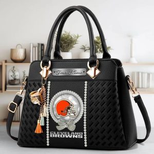 Cleveland Browns Custom Name Classic Leather Handbag VS04