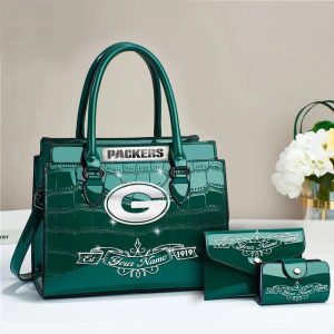 Green Bay Packers Custom Name Classic Leather Handbag VS05