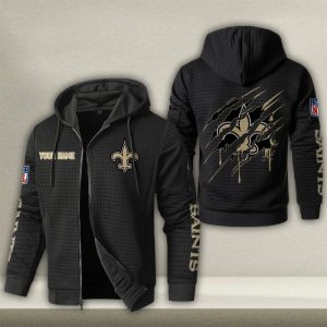 New Orleans Saints Custom Name High Quality Zip Hoodie VS04