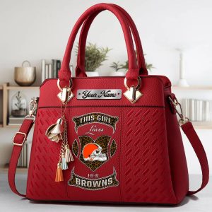 Cleveland Browns Custom Name Classic Leather Handbag VS02