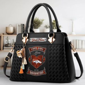 Denver Broncos Custom Name Classic Leather Handbag VS03