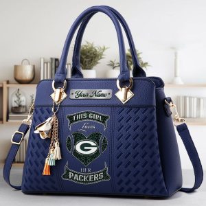 Green Bay Packers Custom Name Classic Leather Handbag VS08