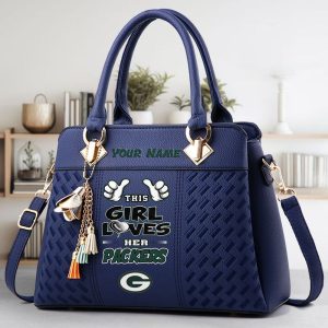 Green Bay Packers Custom Name Classic Leather Handbag VS07