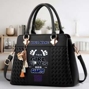 New York Giants Custom Name Classic Leather Handbag VS02