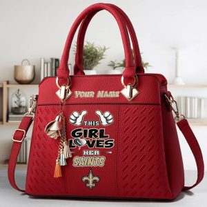 New Orleans Saints Custom Name Classic Leather Handbag VS01