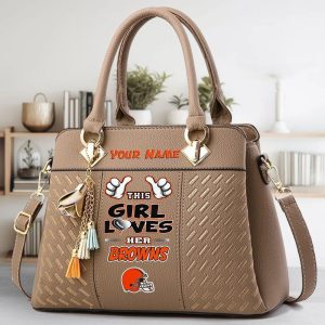 Cleveland Browns Custom Name Classic Leather Handbag VS01