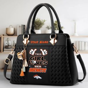 Denver Broncos Custom Name Classic Leather Handbag VS02