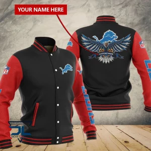 Detroit Lions Custom Name Casual Baseball Jacket VS01