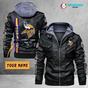 Minnesota Vikings Custom Name Designed Casual Winter Leather Jacket VS07