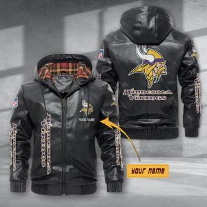 Minnesota Vikings Custom Name Designed Casual Winter Leather Jacket VS06