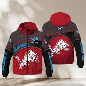 Detroit Lions Custom Name All Over Print Zip Hoodie