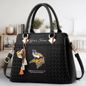 Minnesota Vikings Custom Name Classic Leather Handbag VS05