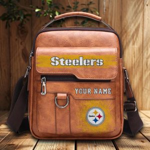 Pittsburgh Steelers Custom Name Men Leather Crossbody Bag, Cell Phone Purse, Zipper Shoulder Bag VS01