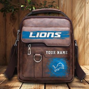 Detroit Lions Custom Name Men Leather Crossbody Bag, Cell Phone Purse, Zipper Shoulder Bag VS01