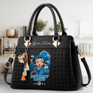 Detroit Lions Custom Name Classic Leather Handbag VS03