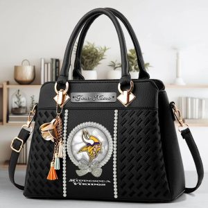 Minnesota Vikings Custom Name Classic Leather Handbag VS04