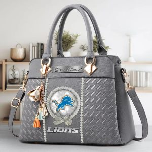 Detroit Lions Custom Name Classic Leather Handbag VS04