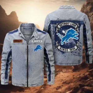 Detroit Lions Custom Name Design Denim Jacket