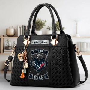 Houston Texans Custom Name Classic Leather Handbag VS04