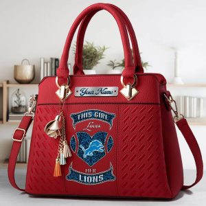 Detroit Lions Custom Name Classic Leather Handbag VS02