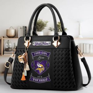 Minnesota Vikings Custom Name Classic Leather Handbag VS02