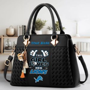 Detroit Lions Custom Name Classic Leather Handbag VS01