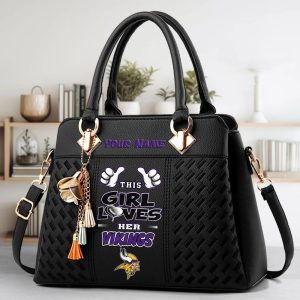 Minnesota Vikings Custom Name Classic Leather Handbag VS01