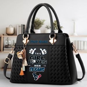 Houston Texans Custom Name Classic Leather Handbag VS03