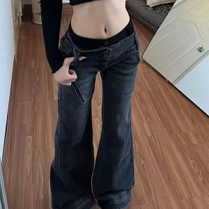 Women's American Style Patchwork Flared Vintage Jeans