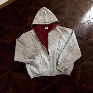 Men’s Vintage Gray Zip Hoodie Loose Fit Streetwear Sweatshirt