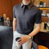 Men’s Linen Knit Polo Shirt Short Sleeve Breathable Casual Tee
