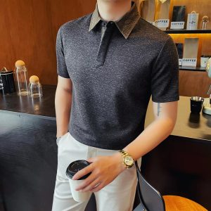Men’s Linen Knit Polo Shirt Short Sleeve Breathable Casual Tee