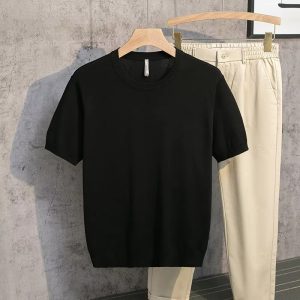 Men’s Knit Short Sleeve Solid Tee – Casual O-Neck Streetwear