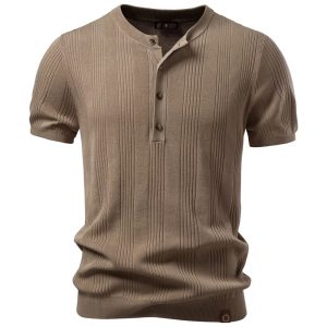 Men’s Henley Neck Short Sleeve Casual Summer T-Shirt