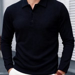 Men’s Long Sleeve Business Casual Polo Shirt Lightweight Breathable Summer Top