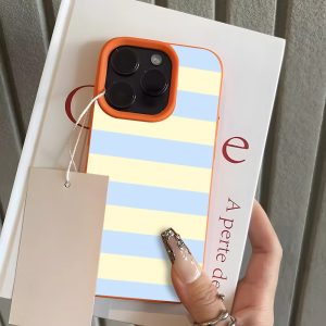 Light Blue Cream Stripe Pattern Soft Phone Case