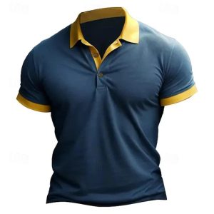 Men’s Oversized Quick-Dry Polo Shirt Streetwear Contrast Print