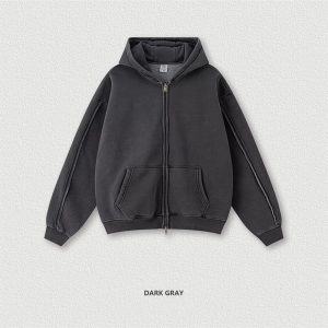 Retro Washed Fleece Zip Hoodie 400GSM Warm Streetwear Coat