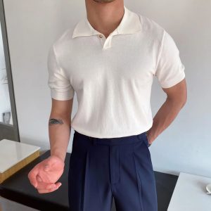 Men’s Slim Fit Cotton Polo Shirt Elbow Sleeve Casual Golf Tee