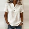 Women’s V Neck Solid Color Casual Blouse Short Sleeve Loose Fit Top